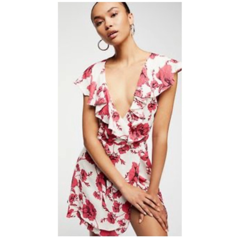 Free People French Quarter Floral Surplice V-Neck Wrap Mini Dress White XS